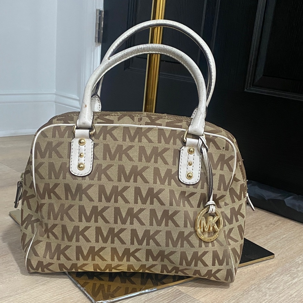 Michael Kors Tan and Cream Logo Satchel